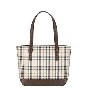 Burberry Nova Check Tote Bag Brown Beige Tan Canvas Leather